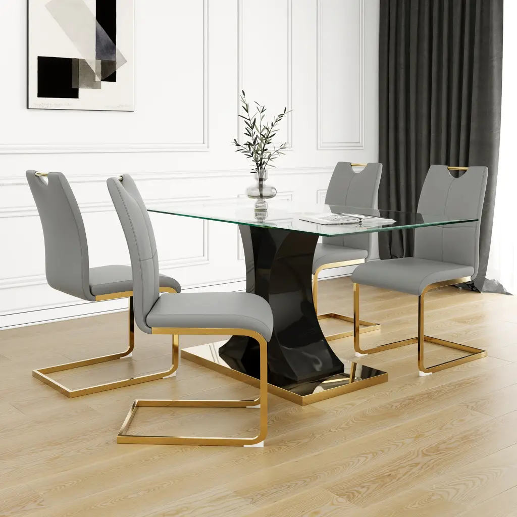 Modern Glass Dining Table Elegant Transparent Design Solid Support Base youngmagic