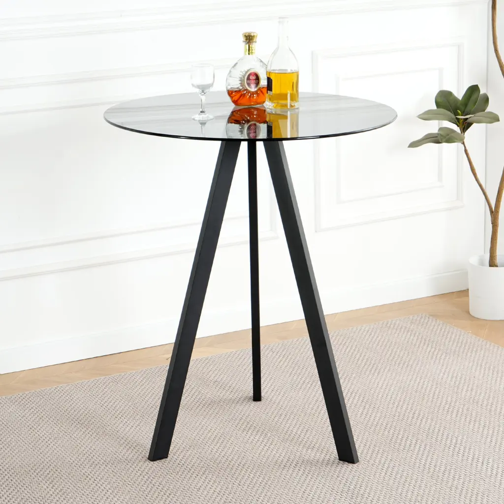 Modern Kitchen Crystal Dining Table Round Tempered Glass Grey 31.5 Inch Bar Table youngmagic
