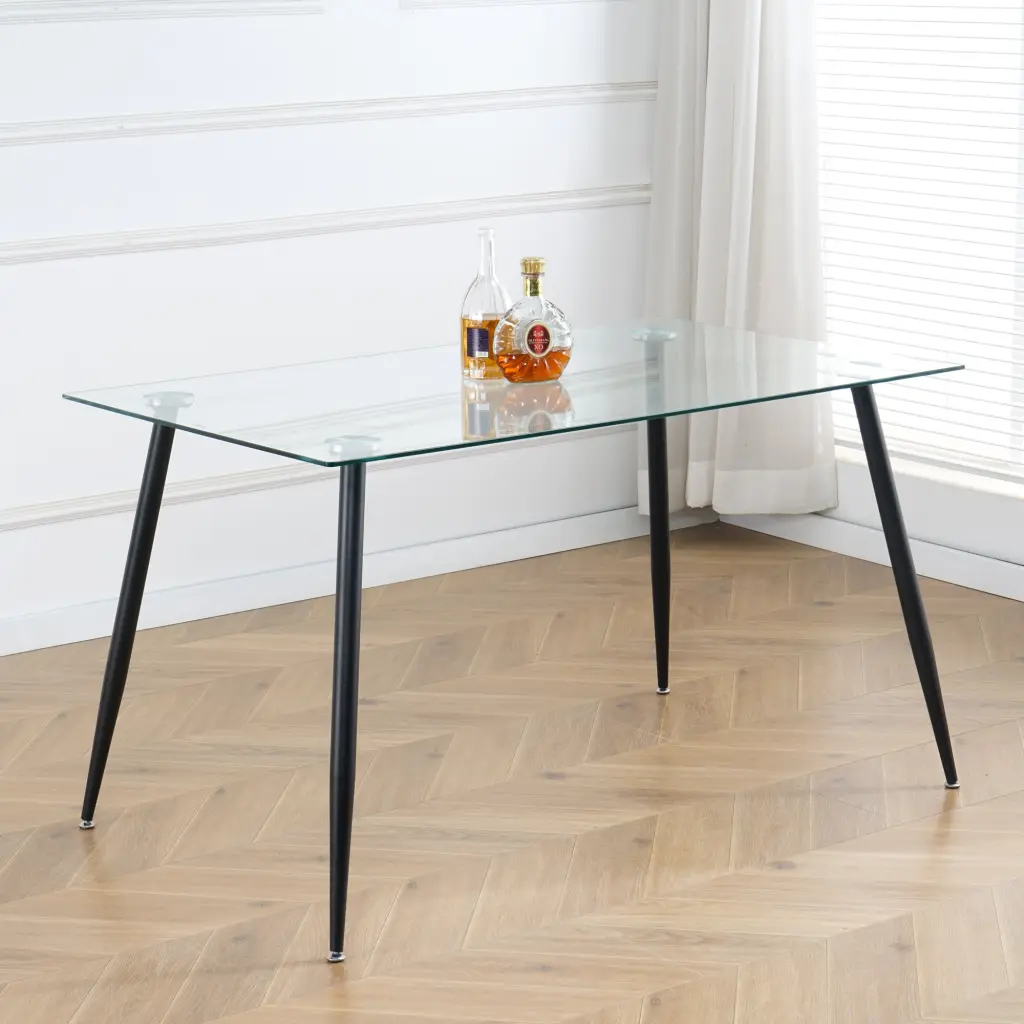 Modern Kitchen Glass Dining Table 51 Inch Rectangular Tempered Glass Table Top youngmagic