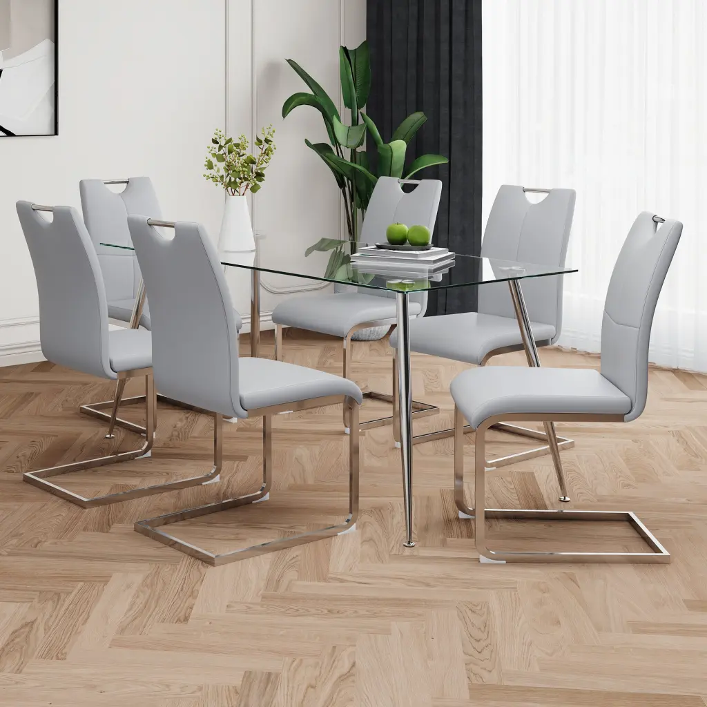 Modern Rectangular Crystal Dining Table - Solid Tempered Glass Top Effortless Style youngmagic
