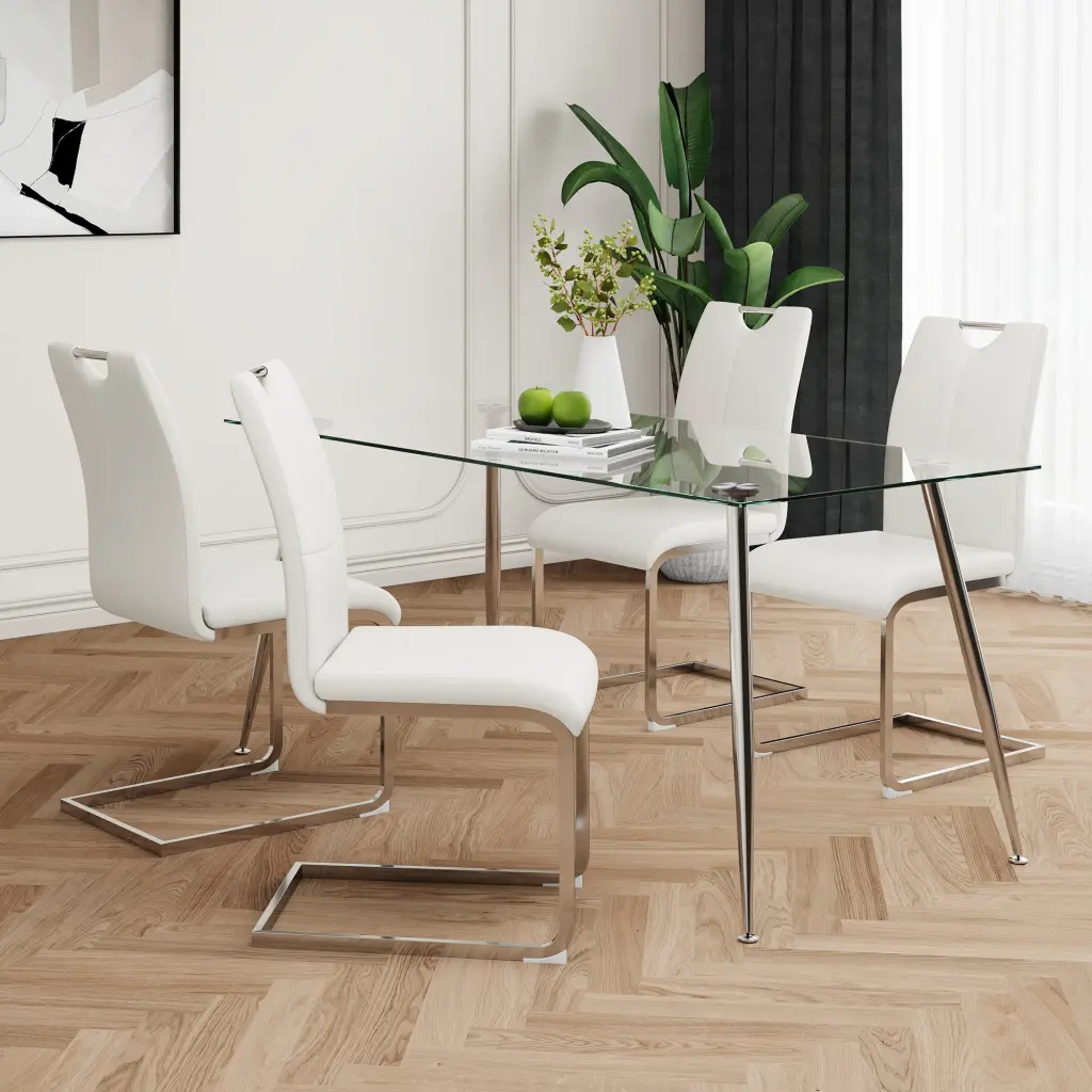 Modern Rectangular Crystal Dining Table Solid Tempered Glass Top youngmagic