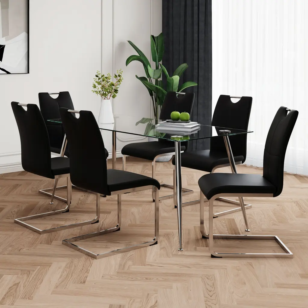 Modern Rectangular Glass Dining Table - Solid Tempered Glass Top - Effortless Design youngmagic