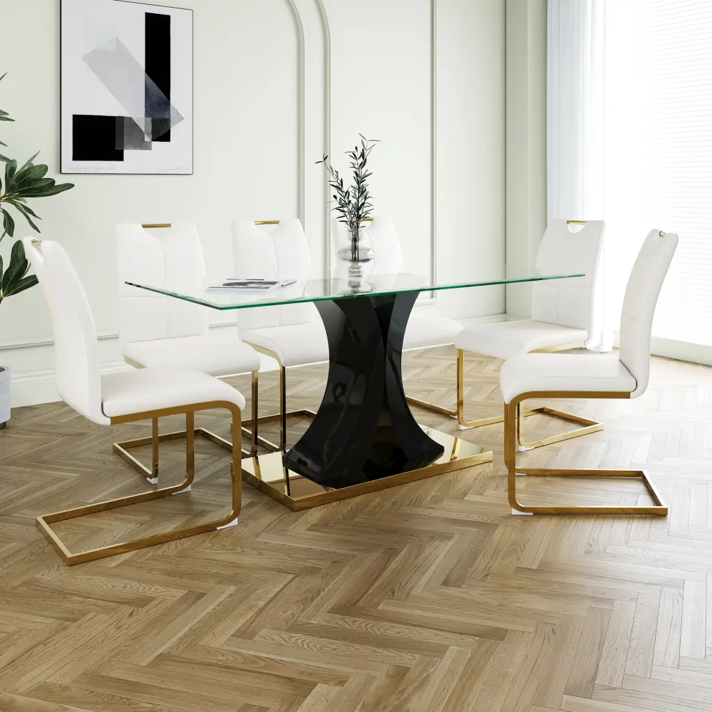 Modern Style Crystal Dining Table Elegant Transparent Design Solid Support youngmagic