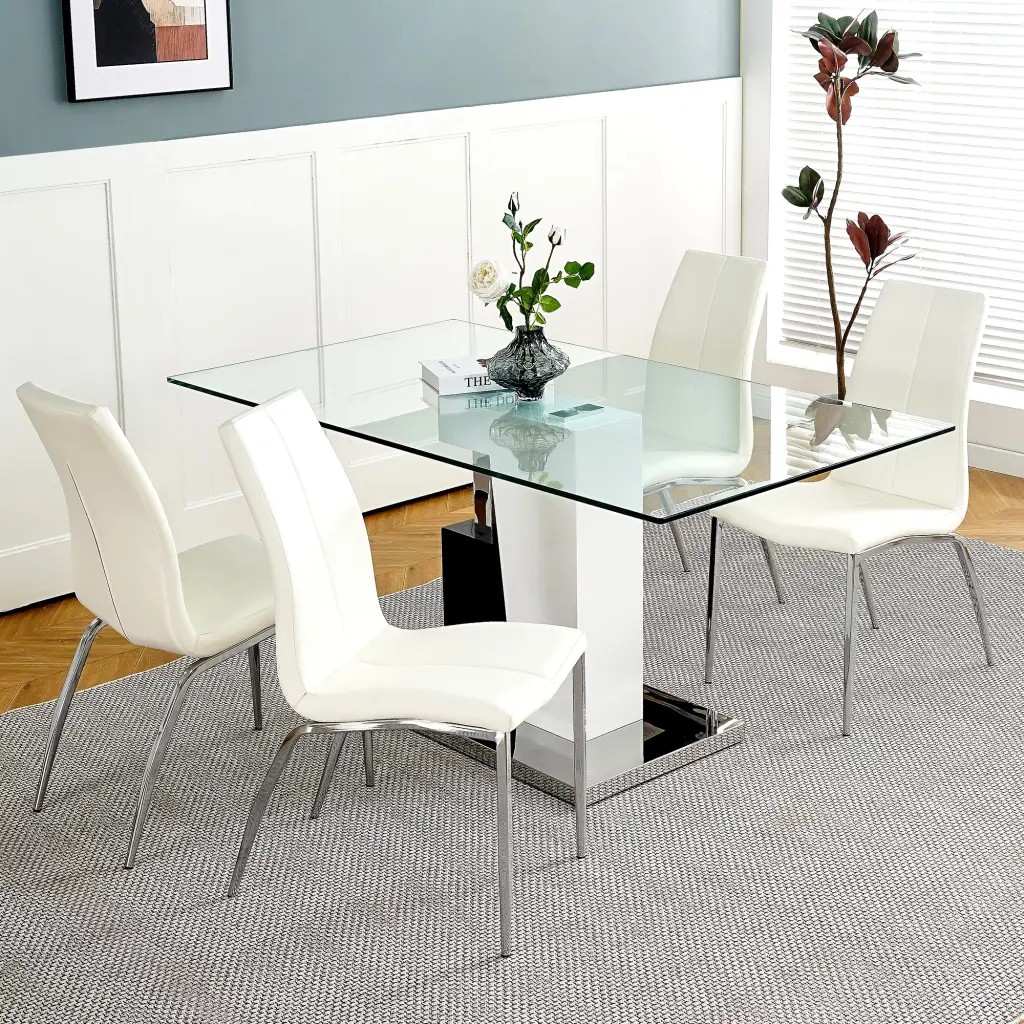 Modern Style Glass Table PU Material Chair Electroplated Legs youngmagic