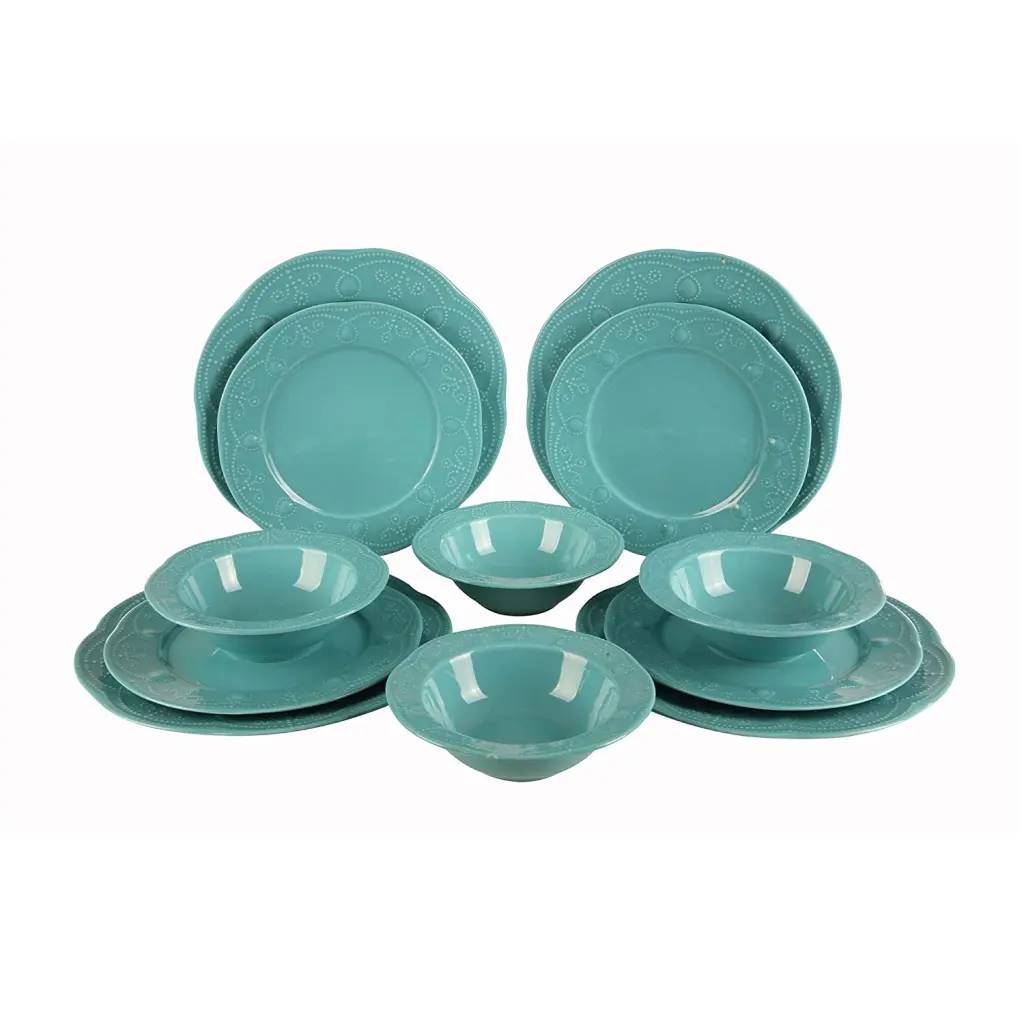 Fulya 12 Pieces Dinnerware Set Turquoise Ceramic furnia