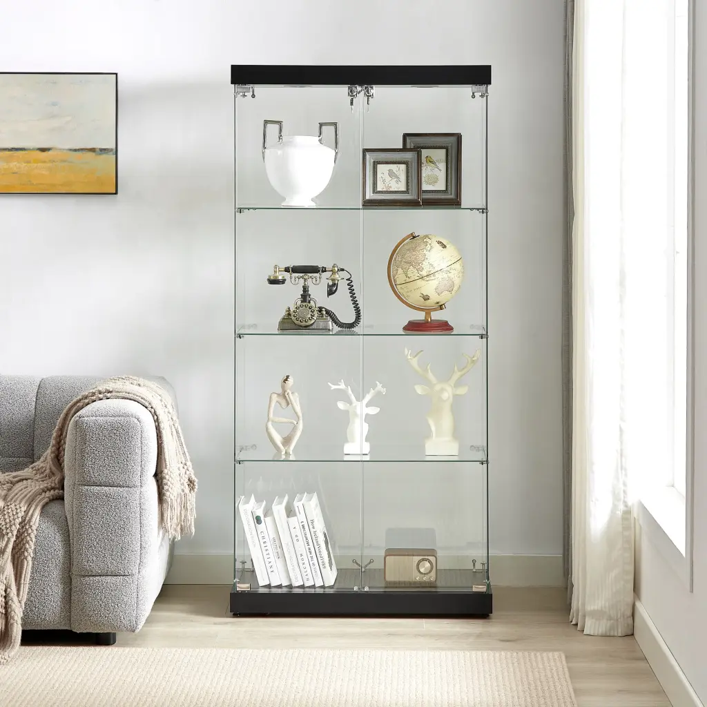 4 Tier Glass Presentation Cabinet Double Door Glass Cabinet Four Partitions cz store