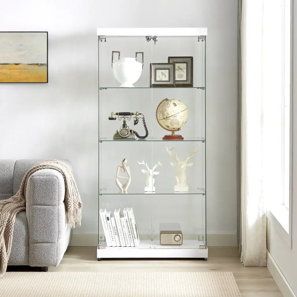 4 Tier Glass Presentation Cabinet Double Doors and Four Partitions Display cz store