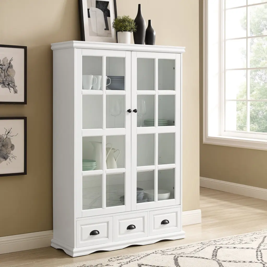 Storage Cabinet Tempered Glass Doors Adjustable Shelves Curio Cabinet harmony