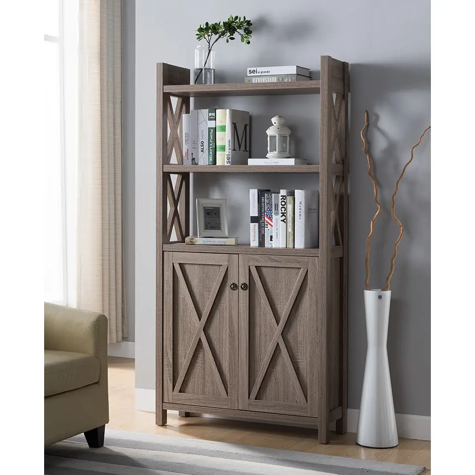 Antique Timberen Crosshatch Display Cabinet Home Storage Cabinet Two Shelves id international- inc.