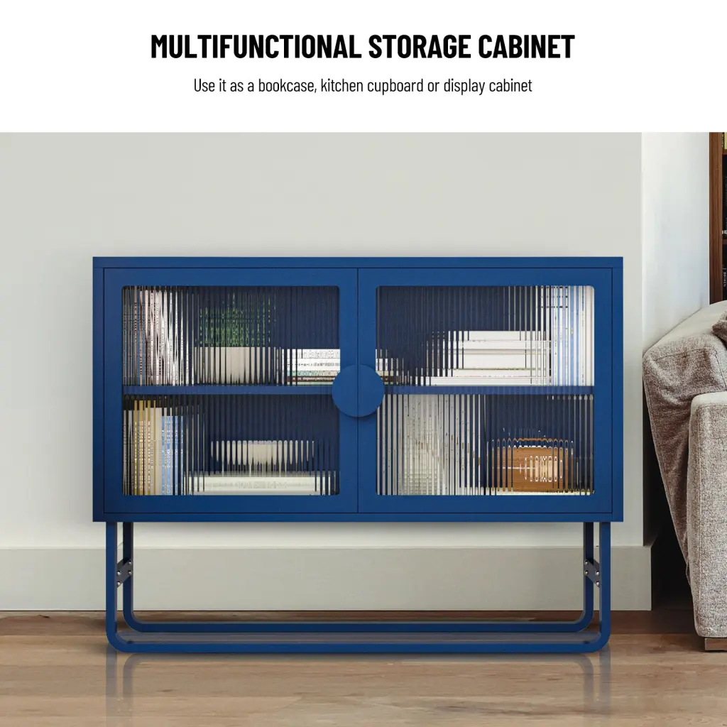 Chic Tempered Glass Cabinet Credenza 2 Fluted Glass Doors Adjustable Shelves rnb