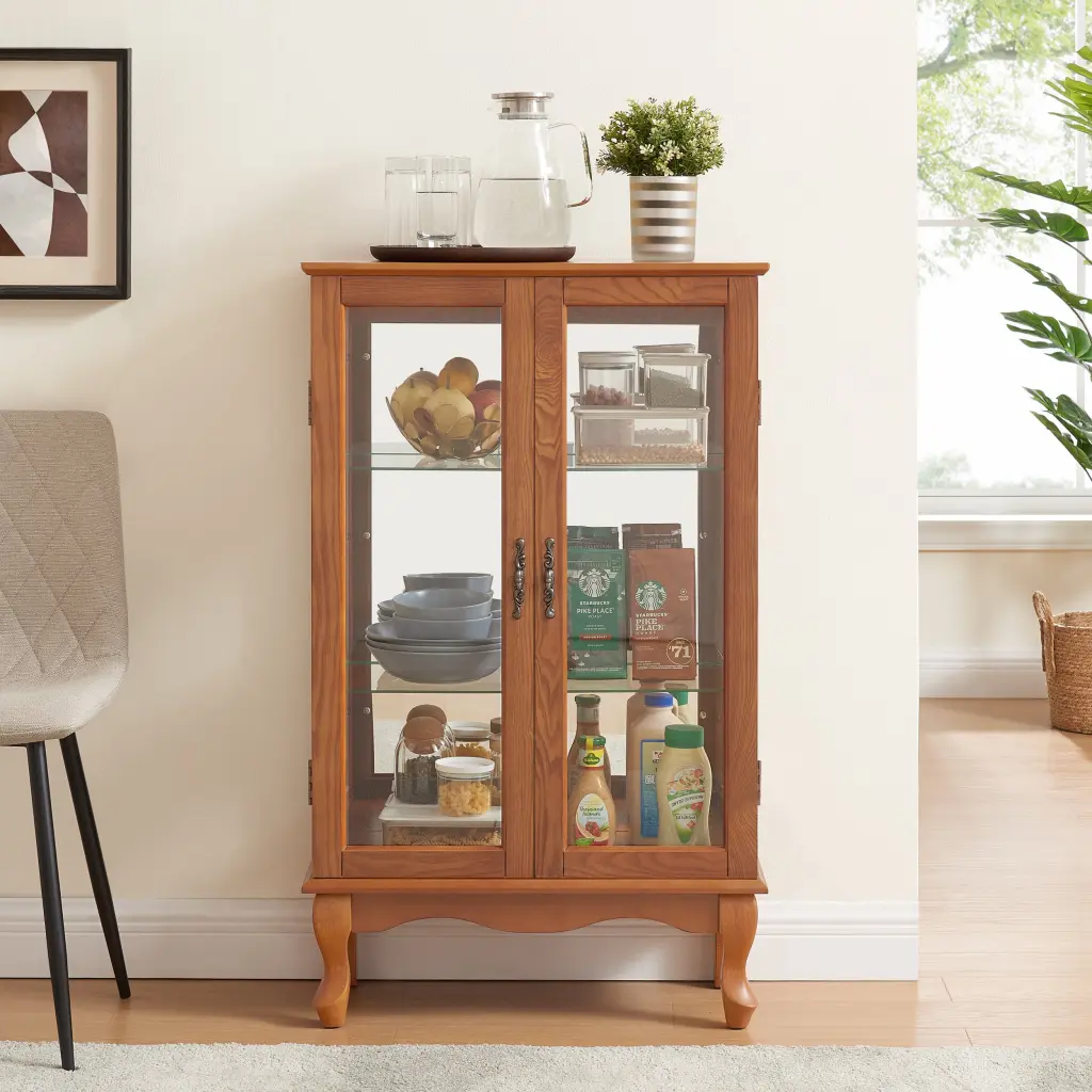 2 Doors Curio Cabinet Tempered Glass Display Case Collectibles rnb