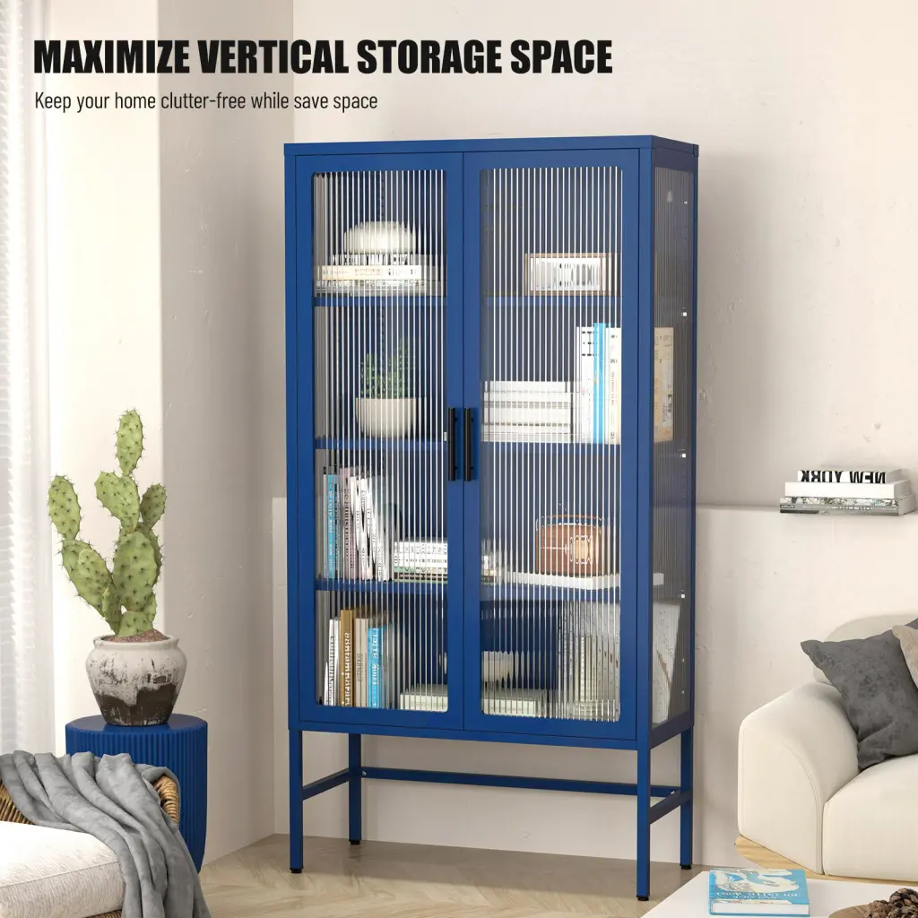 Double Glass Door Storage Cabinet Customizable Shelves And Feet rnb