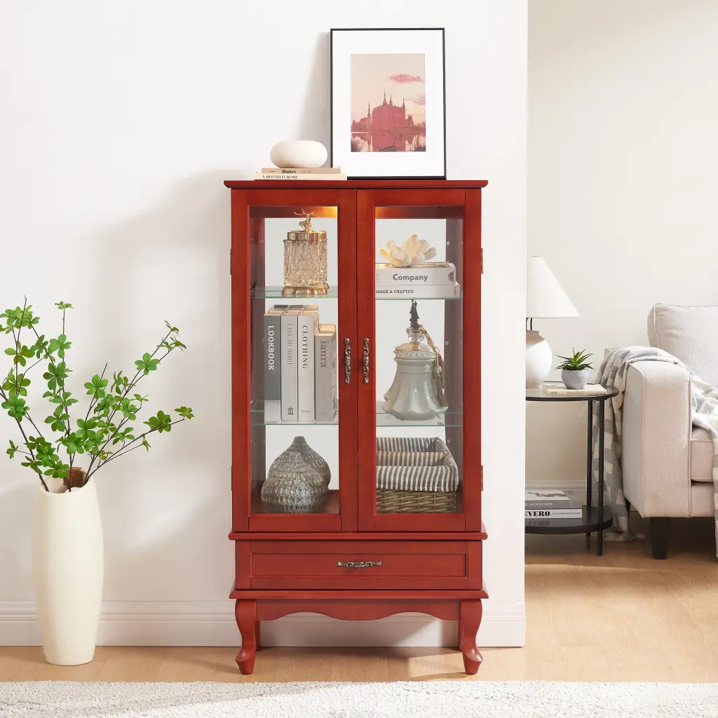 Lighted Crystal Cabinet Wine Curio Display Cabinet Adjustable Shelves wande furniture