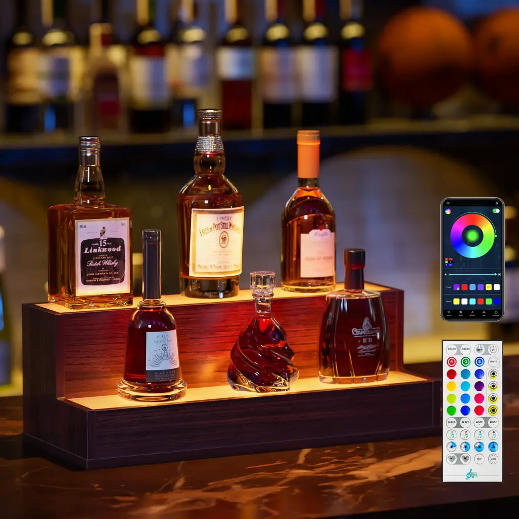 20 Inch LED Lighted Bar Display Shelf Liquor Bottles cubehom