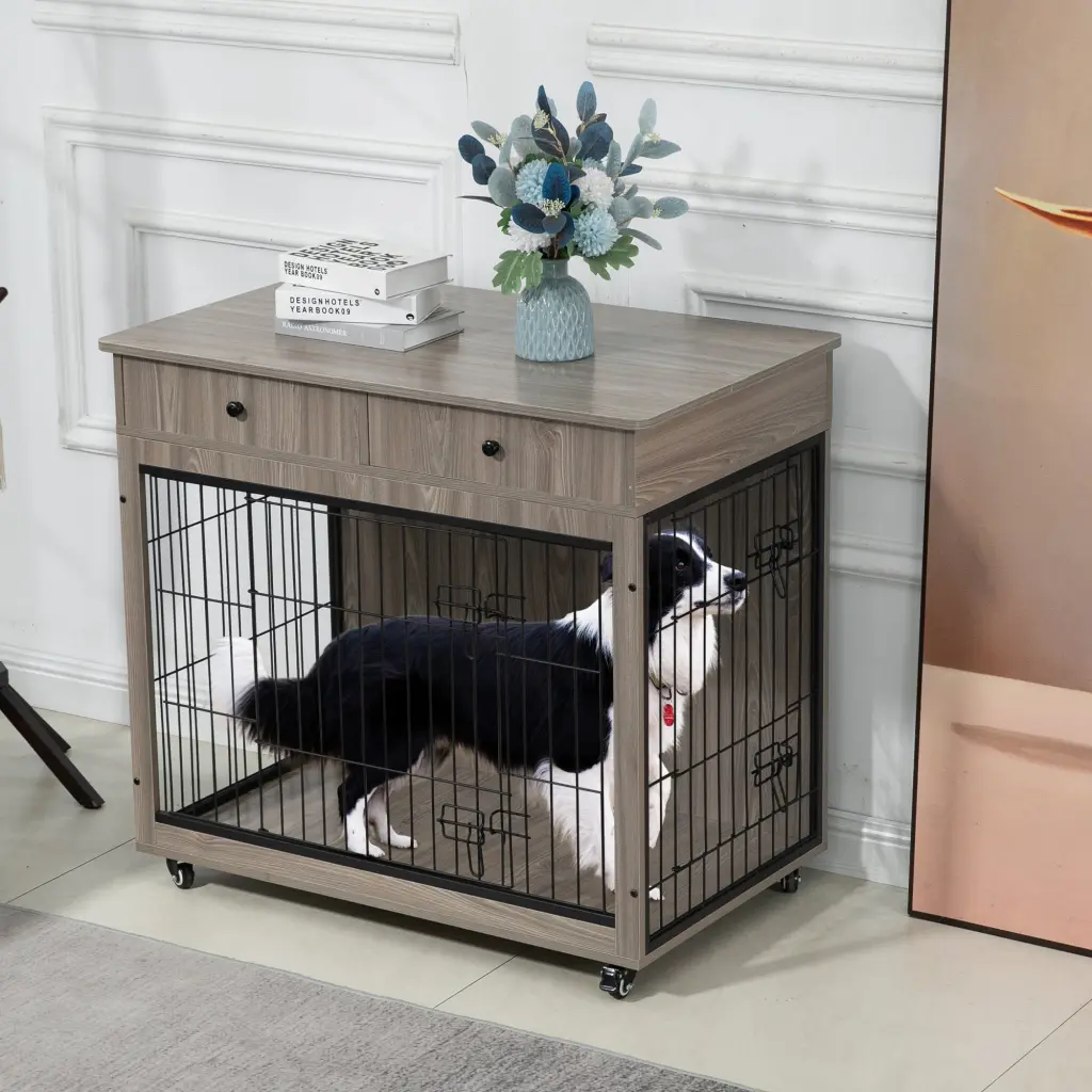 38.4 Inch Timberen Dog Crate End Table Home Decor Dog Kennel hortus oasis