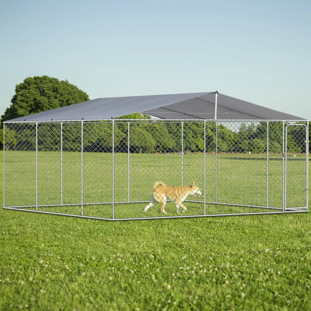 Dog Kennel Outdoor Waterproof Canopy 181 Inch Large Silver rnb