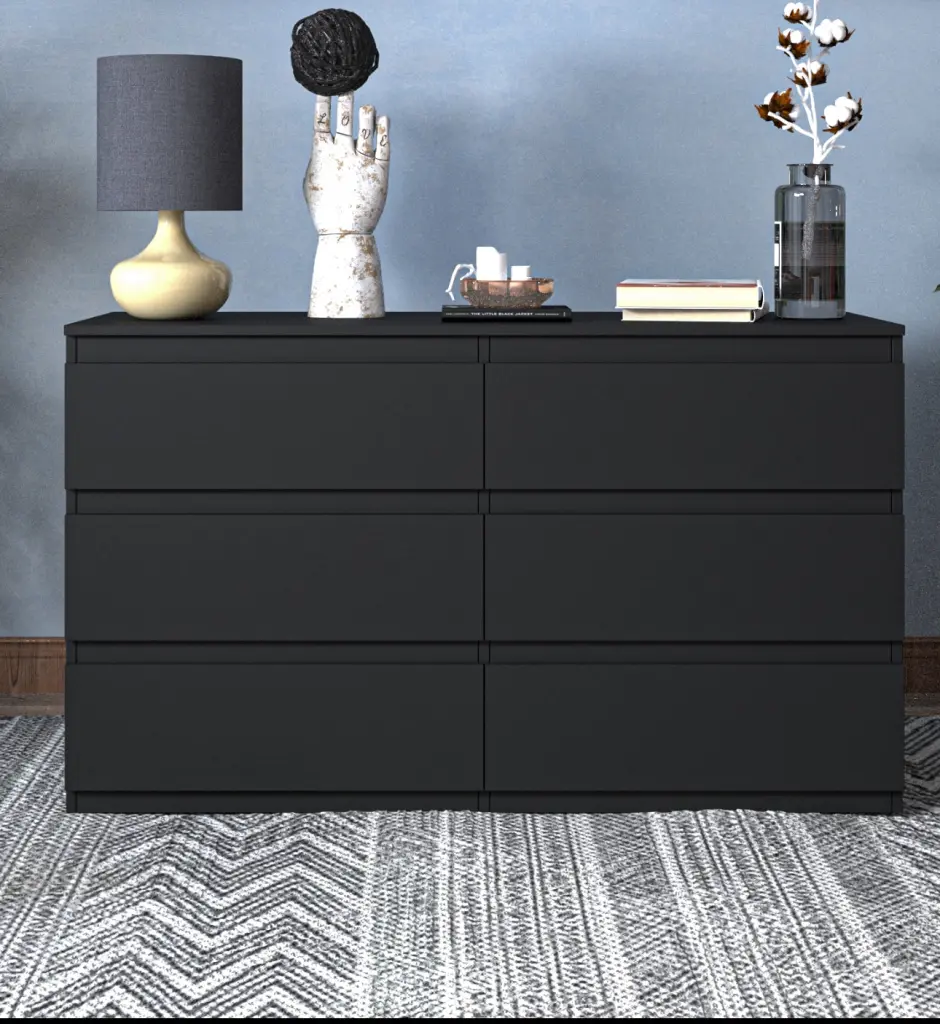 6 Drawer Double Dresser Bedroom Living Room Hallway Black Finish rnb