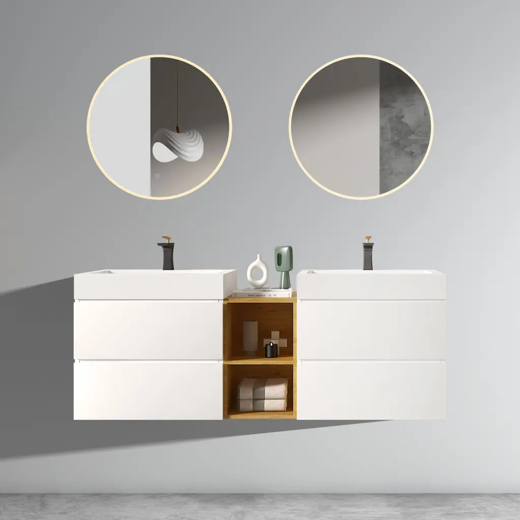 U062 Alice60W 201 Alice 60 Inch White Bathroom Vanity Double Sinks abay home