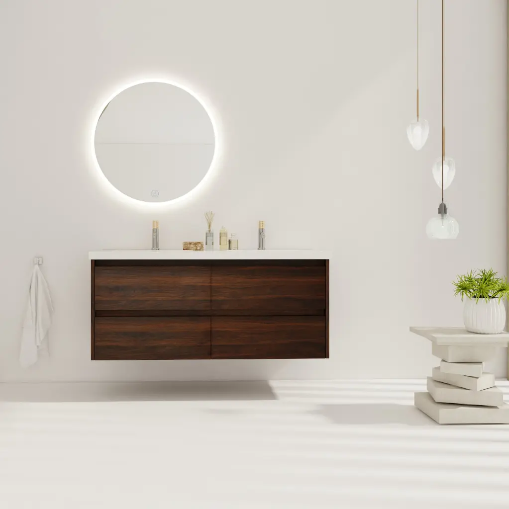 48 Inch Bathroom Vanity Dual Sink Resin Sink 4 Soft Close Drawers g-lemon