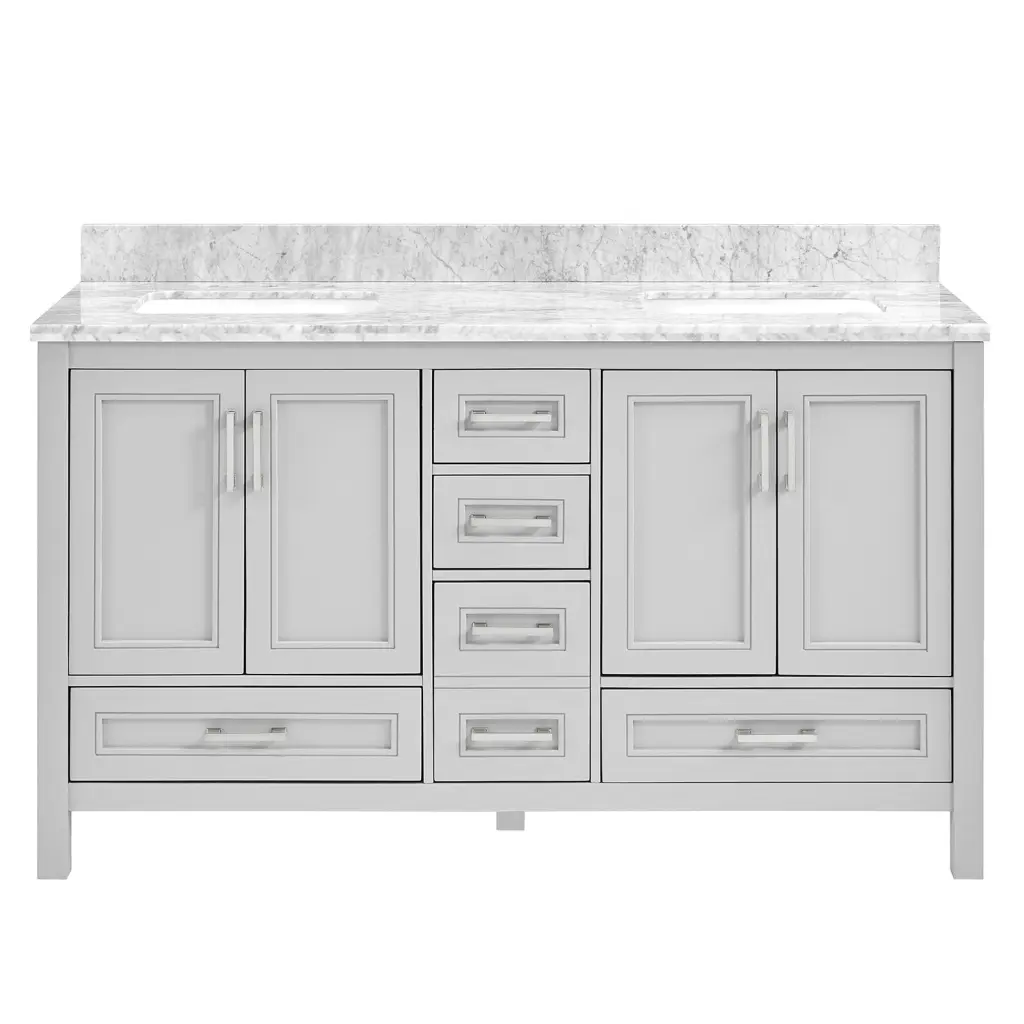 60 Inch Undermount Double Sink Bathroom Vanity Carrara Marble Top w1059 dilusso