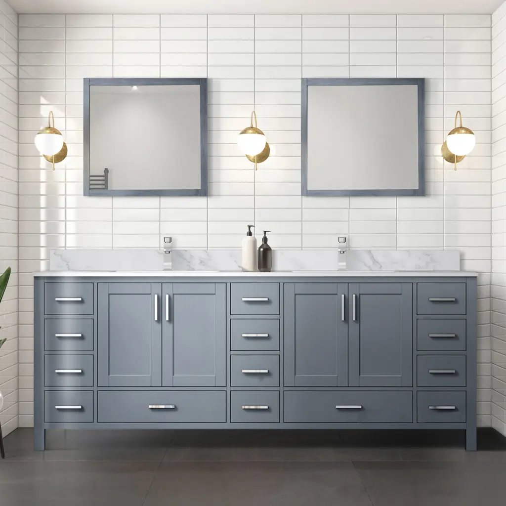 Dark Grey Double Bath Vanity 84 Inch Width 22 Inch Depth Plywood Wood Bathroom Sink Cabinet