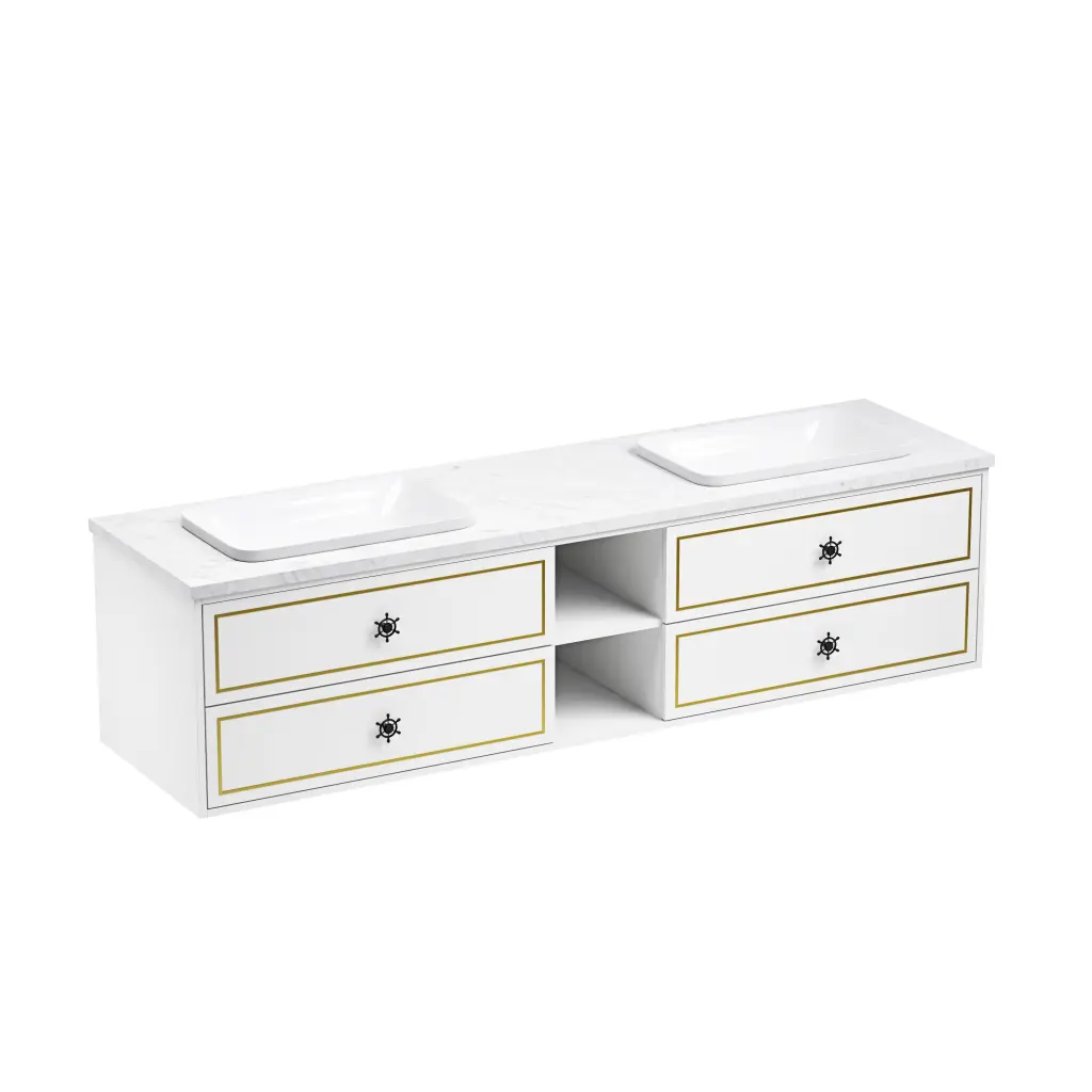 84 Inch Double Bath Vanity White Carrara Marble - 23 Inch Depth x 21 Inch Height rnb