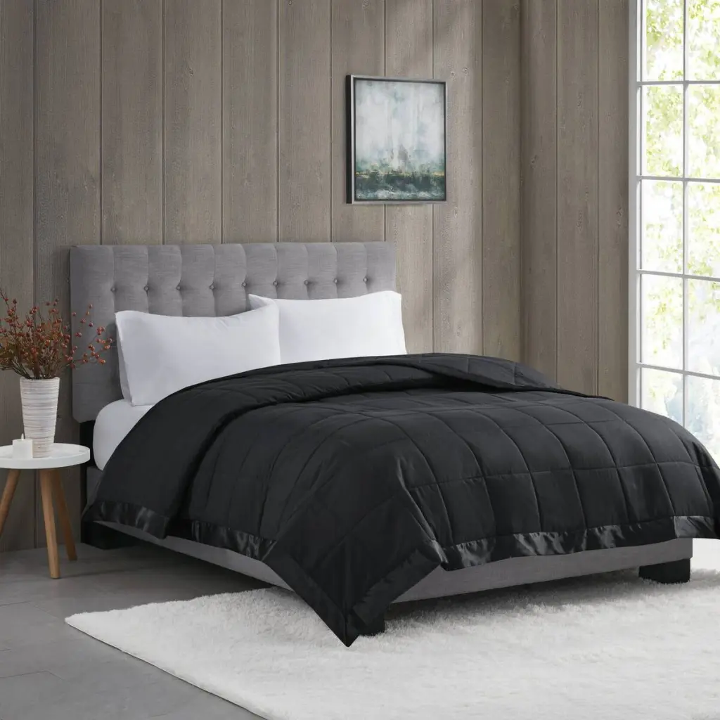 Featherweight Down Alternative Blanket Satin Trim Black Full Queen Size jla