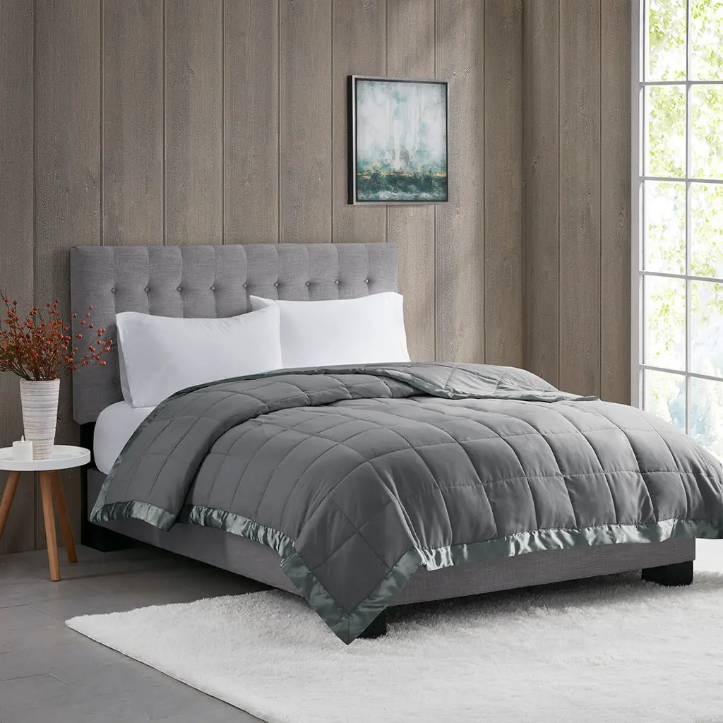 Featherweight Down Alternative Blanket Satin Trim Charcoal Polyester Bedding jla