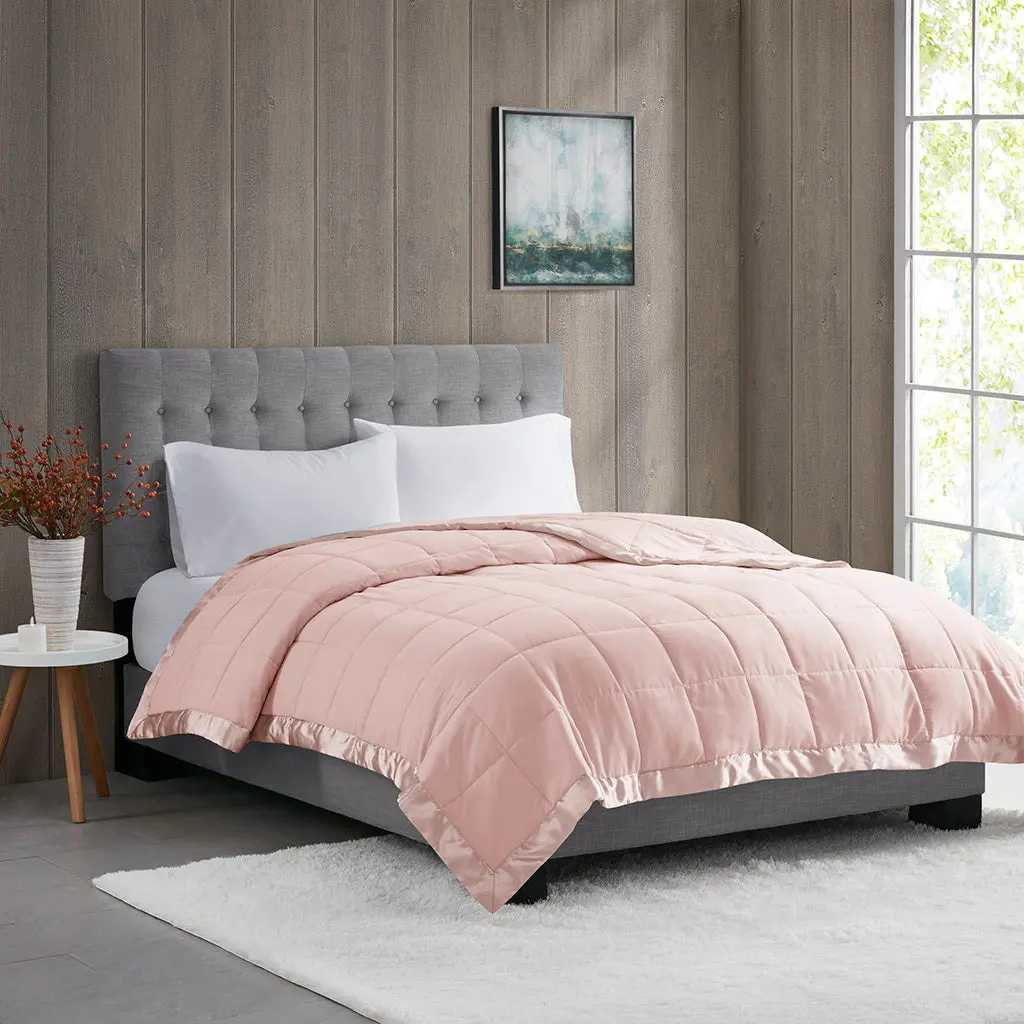 Featherweight Down Alternative Blanket Satin Trim Blush Polyester Bedding Throw jla