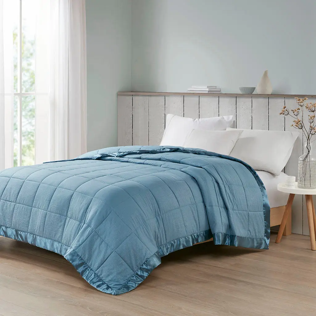 Oversized Down Alternative Blanket Satin Trim Slate Blue Polyester Bedding jla