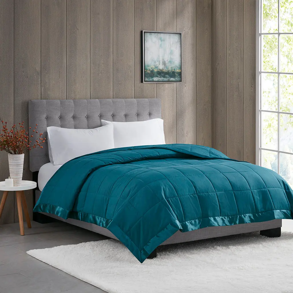 Featherweight Down Alternative Blanket Satin Trim Teal Polyester jla