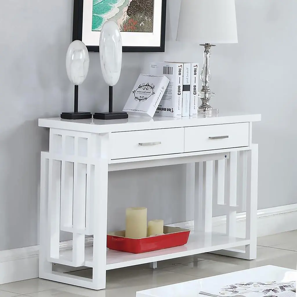 Glossy White 2 Drawer Sofa Table Transitional Living Room Furniture furniture max