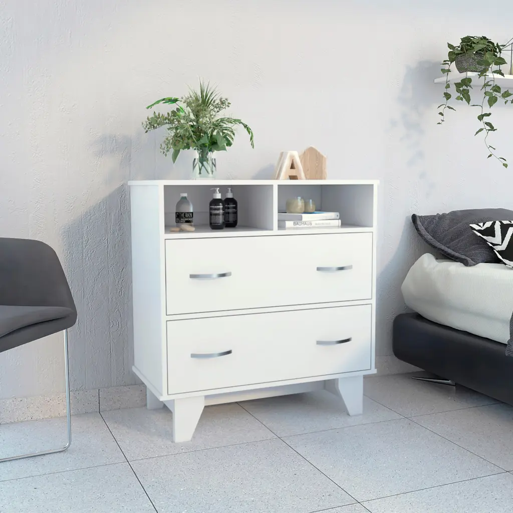 Aaron 2 Drawer 2 Shelf Dresser White Particle Board Bedroom Storage furniture max