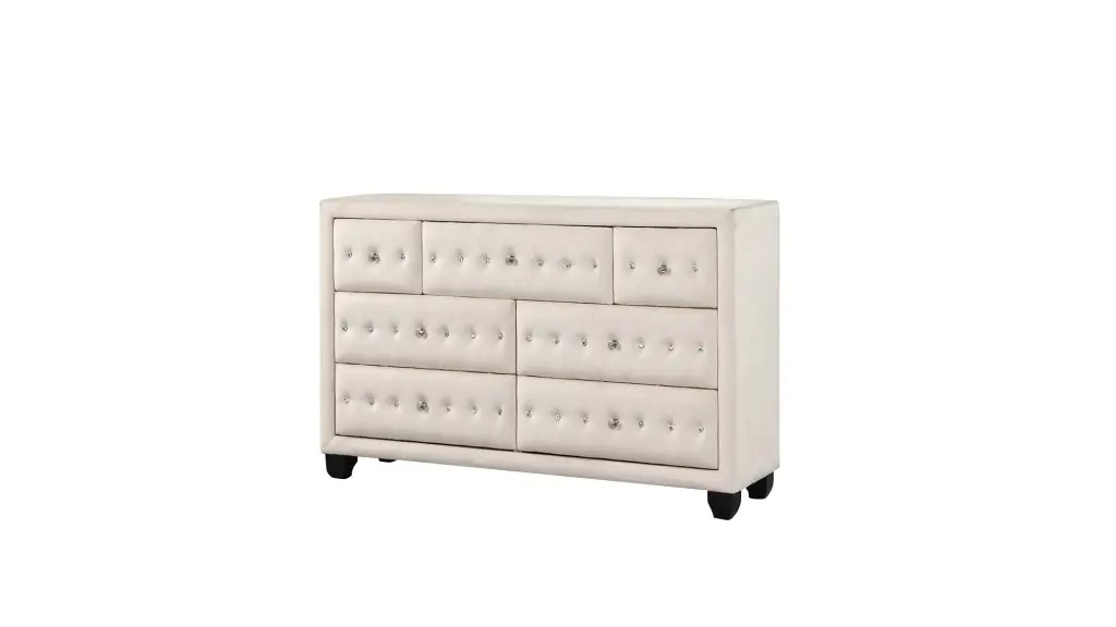 Sophia Modern Style Crystal Tufted Upholstery 5 Drawer Chest Finished Dresser galaxy home furnishings