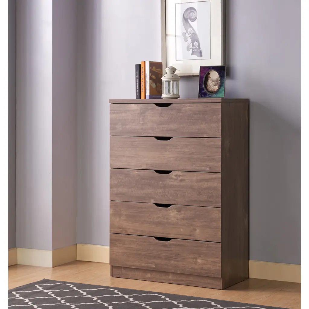 Practical 5 Drawer Chest Hazelnut Finish MDF id usa