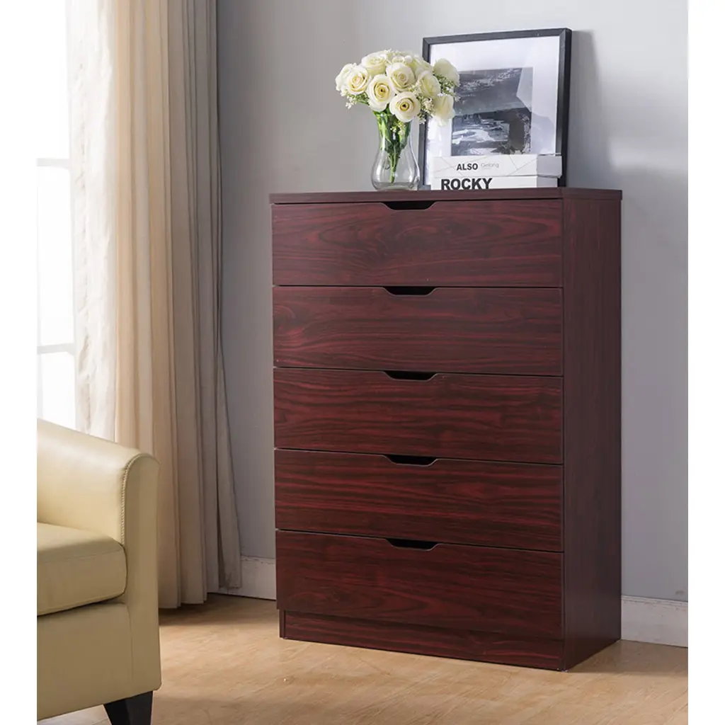 Practical 5 Drawer Chest Mahogany Finish Mahogany Mdf Bedroom Storage Furniture id usa