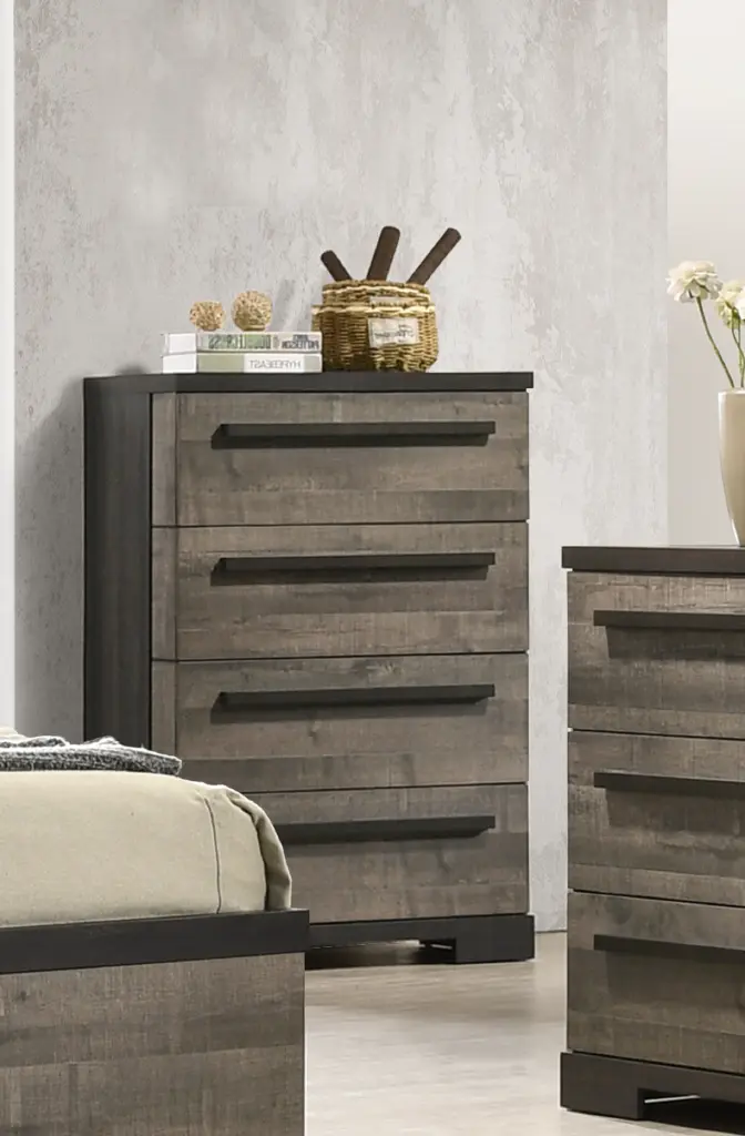 1Pc Contemporary 4 Drawer Chest Brown Gray Finish Timberen Bedroom Furniture kanepe
