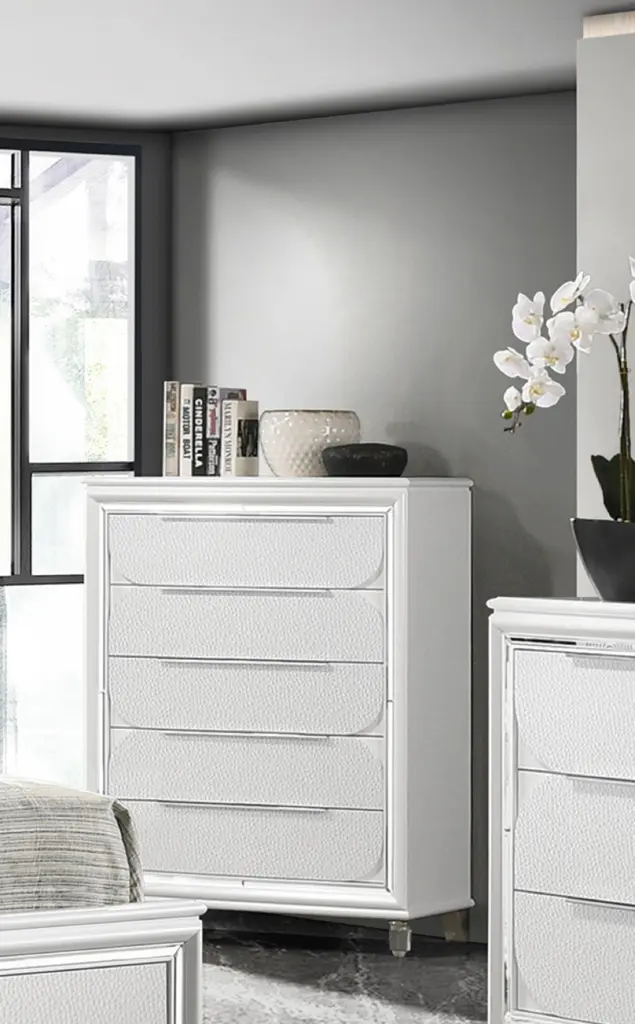 1Pc Modern Contemporary Chest Five Storage Drawers White Cream Finish Bedroom Dresser kanepe