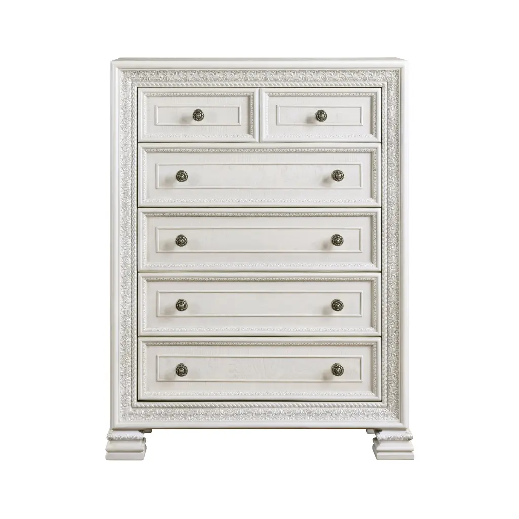 Classic Premium Pearl White Finish Chest 5 Drawers Timberen Bedroom Furniture kanepe
