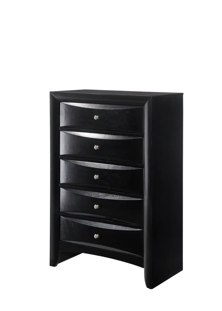 Contemporary 5 Drawer Chest Black Finish Solid Wood Wooden Bedroom Dresser kanepe