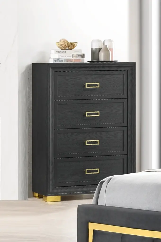 Glamorous Modern Glam Style 4-Drawer Chest Dark Gray Precious Metal Finish kanepe