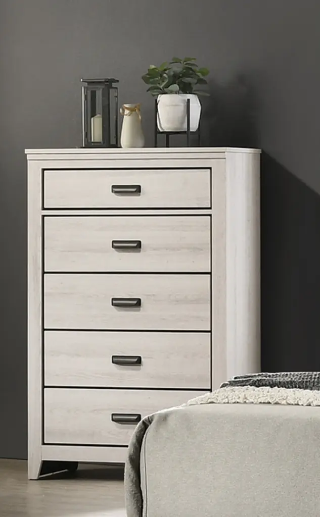 Rustic Contemporary Chest Beige White Finish Five Storage Drawers kanepe