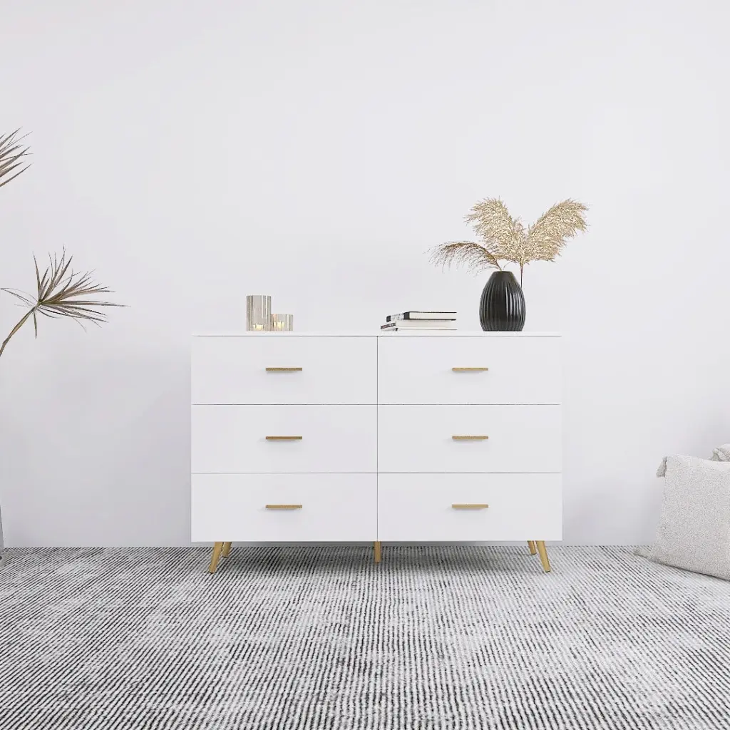 High Glossy Surface 6 Drawers Chest Drawer Precious Metal Handles Elegant rd wood store