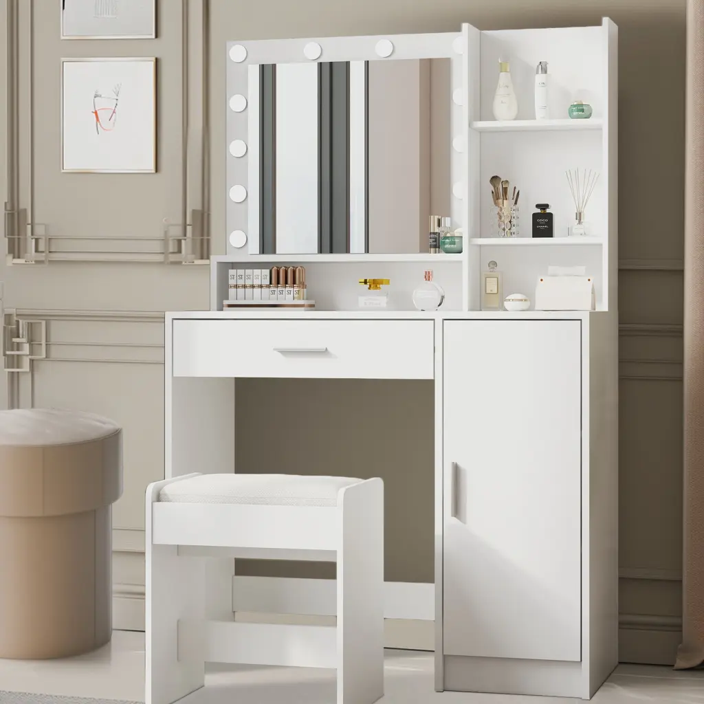Vanity Desk Mirror and Light Large Drawer Three Level Storage Dresser mirrotowel