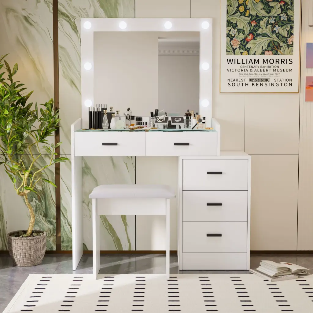 White Customizable Dressing Table 4 Drawers Matte Finish rd wood store