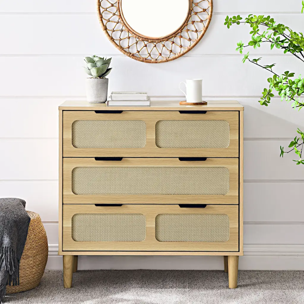 3 Drawer Modern Rattan Gown er Cabinet Wide Drawers chuangyuan wood industry