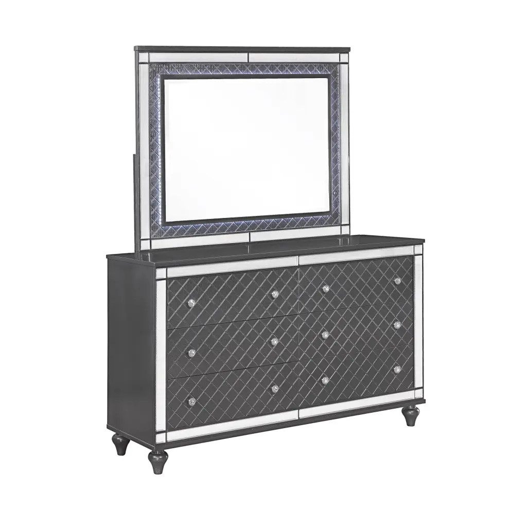 Refino Dresser Gray Dark Gray Timber Finish Multiple Drawers Bedroom Storage crown mark inc