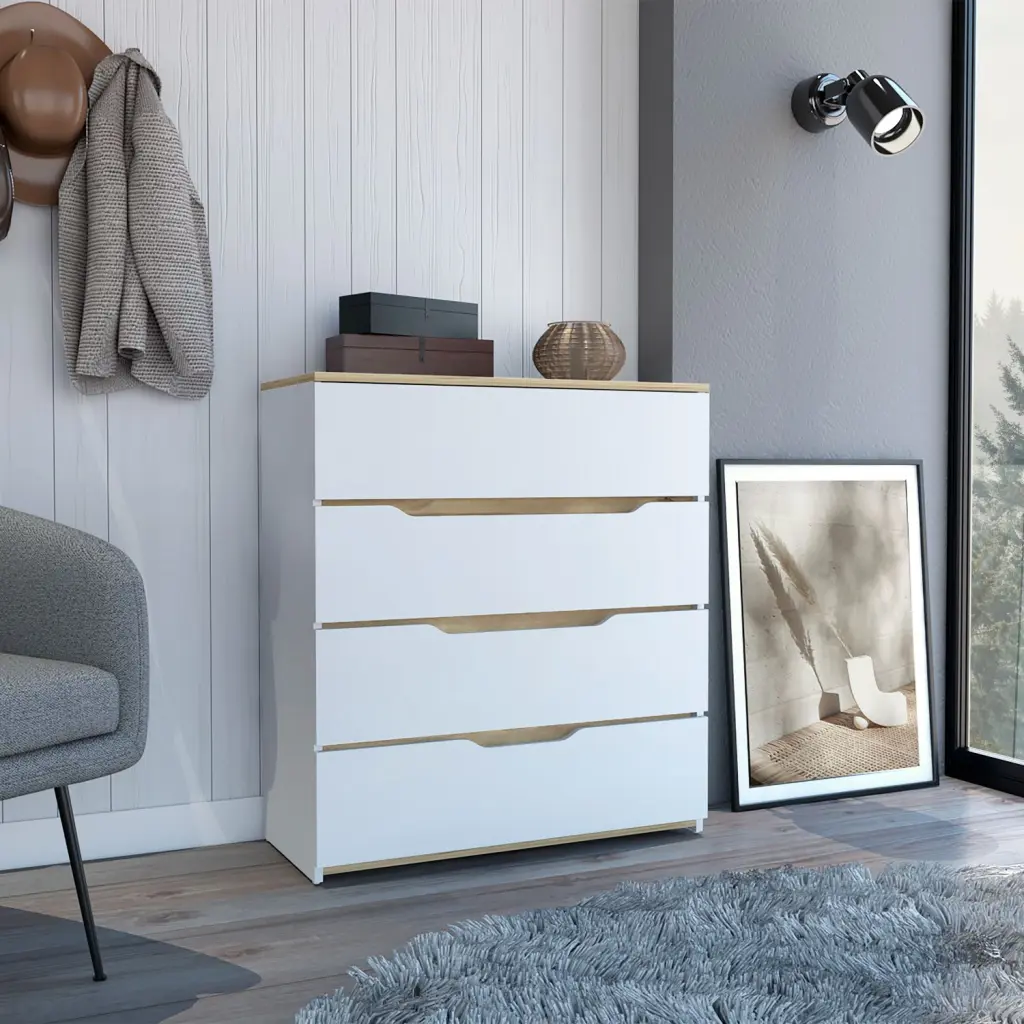 35"H Drawer Dresser High-Quality Top White Light Oak Finish depot e-shop