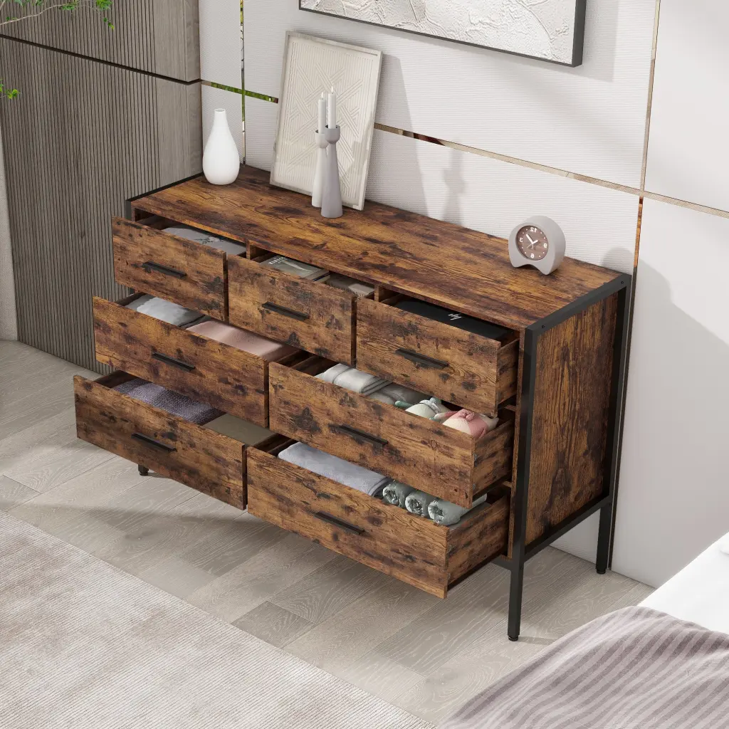 Wood Dresser 7 Drawers Wooden Storage Closet Bedroom Solid Construction e-tron