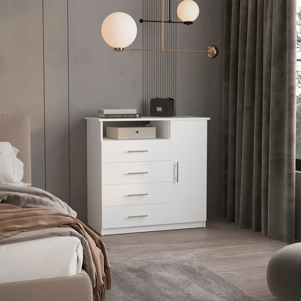 Baylon 4 Drawer 1 Shelf Gown White Contemporary Bedroom Furniture furniture max